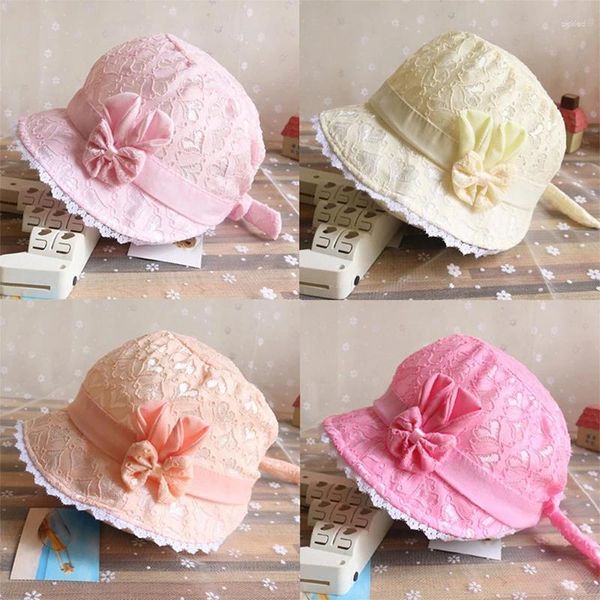 Berets Sommer Spitze Blume Hohl Baby Panama Kappe Outdoor Mädchen Bowknot Sonnencreme Fischer Hüte Für Säugling Kleinkind Eimer Hut