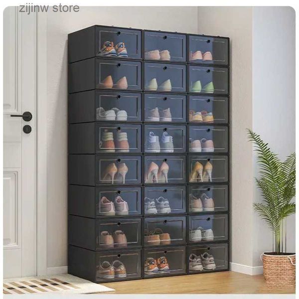 Portaoggetti Scaffali 6 scatole di scarpe trasparenti scatola di scarpe organizer in plastica spessa pieghevole scatola di immagazzinaggio antipolvere scarpiera combinata impilabile Y240319