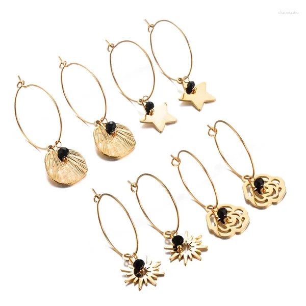 Creolen Edelstahl Gold Farbe Minimalistische Blume Blatt Stern Sonne Charms Ohrring Modeschmuck Für Frauen Drop