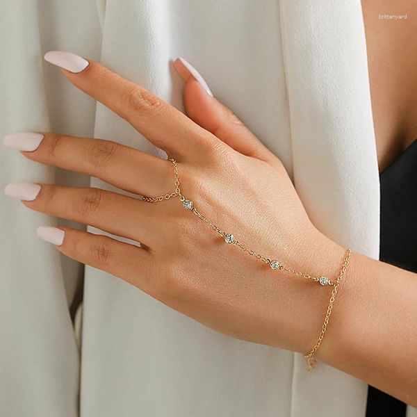 Link Armbänder Kreative Boho Kristall Winzige Fingerkette Für Frauen Hochzeit Braut Einfache Verbindung Hand Harness Armband Schmuck