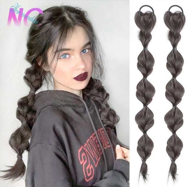 Parrucche sintetiche Parrucche sintetiche New Concubine Sintetico Bubble Twist Coda di cavallo Parrucca alta elastica Donna Capelli laterali Treccia lanterna naturale Coda nera Hous Parrucchino 240329