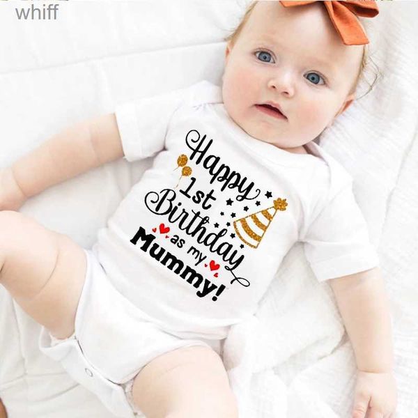 Strampler „Happy 1st Birthday As My Mummy“ Neugeborenen-Bodysuit Baby Kurzarmkleidung Mädchen Jungen Strampler Kleinkind Mama Geburtstagsoutfits GeschenkeC24319