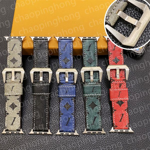 Cinturino per cinturino Apple Watch di design per Apple Watch Series 9 8 6 5 4 3 2 1 SE Cinturini iwatch 42mm 41MM 38mm 40mm 44MM 45mm 49mm Cinturini in pelle di lusso con goffratura Cinturini intelligenti