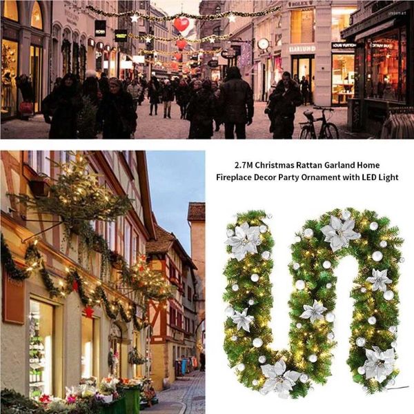 Flores decorativas plástico 2.7m Natal Rattan Artificial Garland Shop Wreath Gold