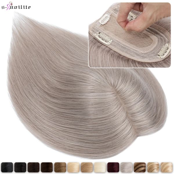 Toppers Snoilite 7x13cm Hair Toppers Human Human For Women Hair Natural Topper Wigs Mulheres Topper Silk Base Clip em Extensões de Cabelo