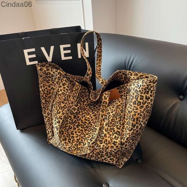 Borsa a tracolla per shopping grande coreana leopardata Borsa a tracolla in tela di grande capacità per borsa da viaggio da donna da donna