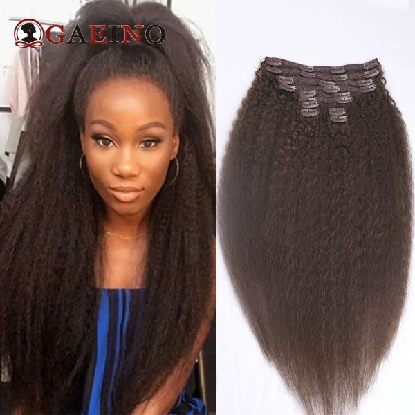 Extensões de cabelo crespo e reto, clipe em extensões de cabelo humano real, 10 tamanhos 4 #, marrom chocolate, marrom claro, cabeça inteira, 1428 tamanhos