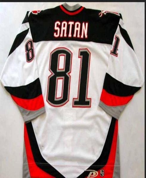 Мужчины Молодежь Женщины Винтаж хоккей 81 Мирослав Сатана 200203 Game Worn Hockeys Jersey Размер S4XL или на заказ любое имя, номер 8775331