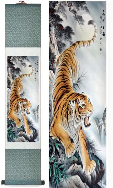 Pittura tigre Pittura tradizionale cinese Arte Home Office Decorazione Scorrimento di seta Arte Pittura tigre1906141510209g4759765