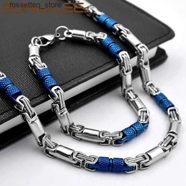 Charme Pulseiras SUNNERLEES 316L Colar de Aço Inoxidável Conjunto 6mm Geométrico Byzantine Link Chain Ouro Prata Cor Homens Mulheres SC42 S L240319