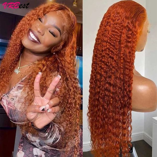 Gengibre laranja peruca dianteira do laço onda profunda encaracolado frente do laço completo perucas de cabelo humano onda de água hd peruca frontal do laço preço de fábrica