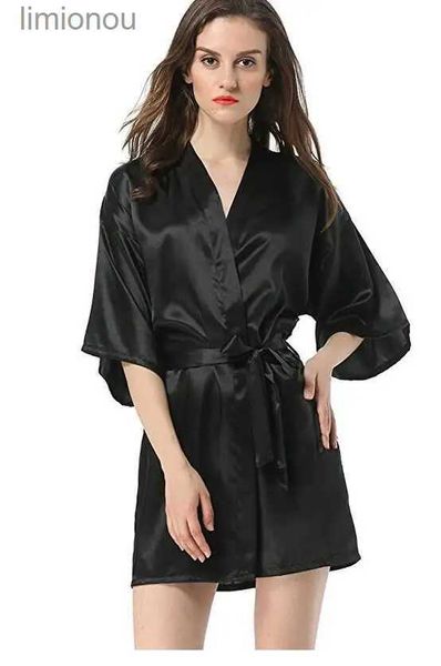 Damen-Nachtwäsche, neuer schwarzer chinesischer Damen-Bademantel aus Kunstseide, heißer Verkauf, Kimono-Yukata-Bademantel, einfarbige Nachtwäsche, S, M, L, XL, XXL, NB032C24319