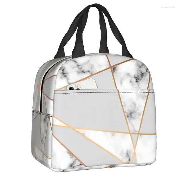 Borse portaoggetti Borsa da pranzo isolata con motivo geometrico in marmo astratto moderno per le donne Borsa termica portatile Bento Box da viaggio in campeggio