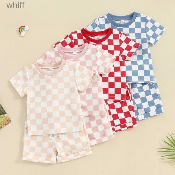 Set di abbigliamento 2023-12-19 Lioraitiin 0-3Y Bambino Neonata Estate Abito corto scozzese a quadretti Manica corta T-shirt Drstring Pantaloncini SetC24319