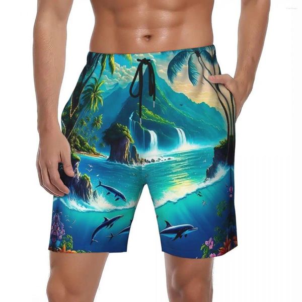 Shorts masculinos pássaro anime placa verão bonito havaí moda praia calças curtas masculino esportes fitness secagem rápida troncos de natação gráficos