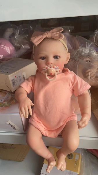18 polegadas corpo macio reborn baby doll prado 100% artesanal pele 3d com veias visíveis colecionável arte boneca presente de natal 240308