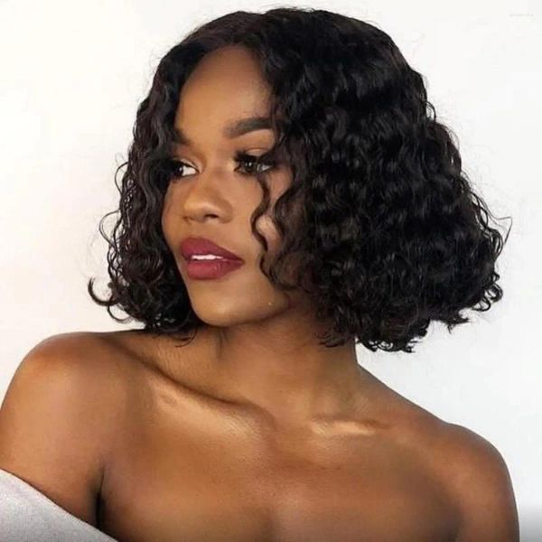 Deep Wave Bob Echthaarperücke für schwarze Frauen, lockig, kurz, 20,3–35,6 cm, natürlicher 4x4-Spitzenverschluss