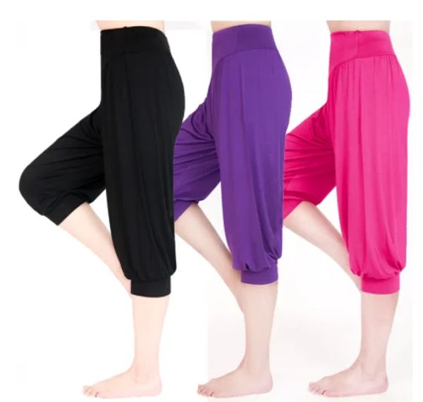 Roupa 1 pçs/lote mulher modal calças de yoga feminino verão sólida dança do ventre calças comprimento da panturrilha