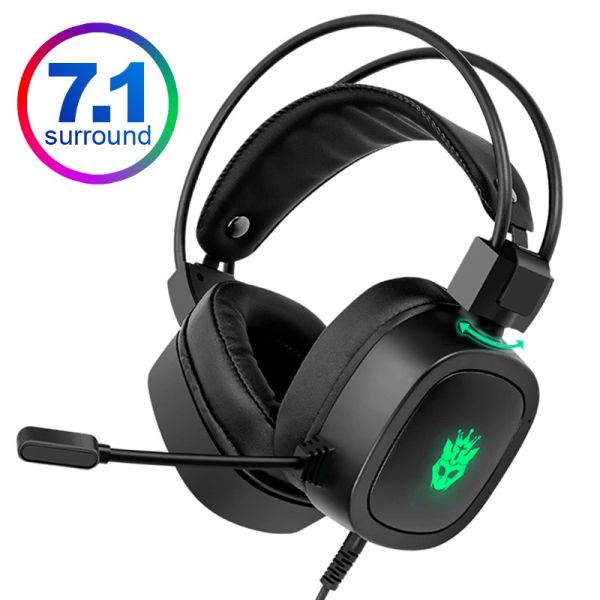 Cosbary Gaming-Headset mit Mikrofon für PC, 50-mm-Treiber, 7.1-Surround-Sound-Kopfhörer, kabelgebunden, buntes LED-Licht