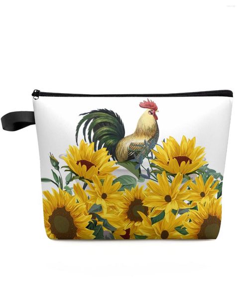 Borse per cosmetici Animale Girasole Gallo Borsa per il trucco per vasca da bagno Custodia per il viaggio Elementi essenziali per la toilette da donna Astuccio per riporre le matite