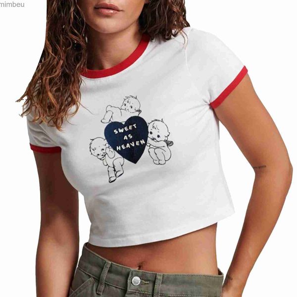 T-shirt das mulheres em torno do pescoço Tops recortados camisetas curtas doce como tops mangas curtas roupas de escritório para mulheres de verão sem alças UndershirtC24319