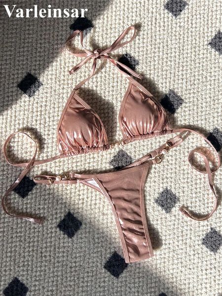 Novo PU couro artificial suspender mini biquíni em forma de T mulheres swimsuit mulheres swimsuit de duas peças bikini swimsuit banheiro set swimsuit V5206 240319