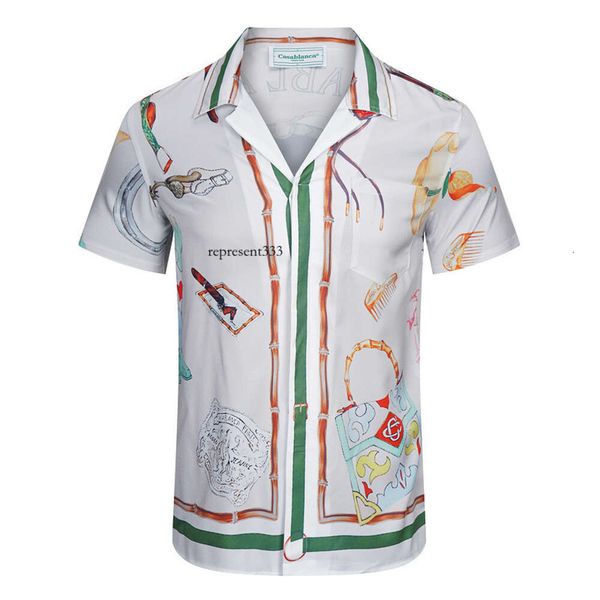 Casablanca-T-Shirt, Pferderennbahn, Schmuck, Casablanca-Paar, gleicher Stil, weißes Twill-Seidenhemd mit kurzen Ärmeln, dünne Oberbekleidung, Revers