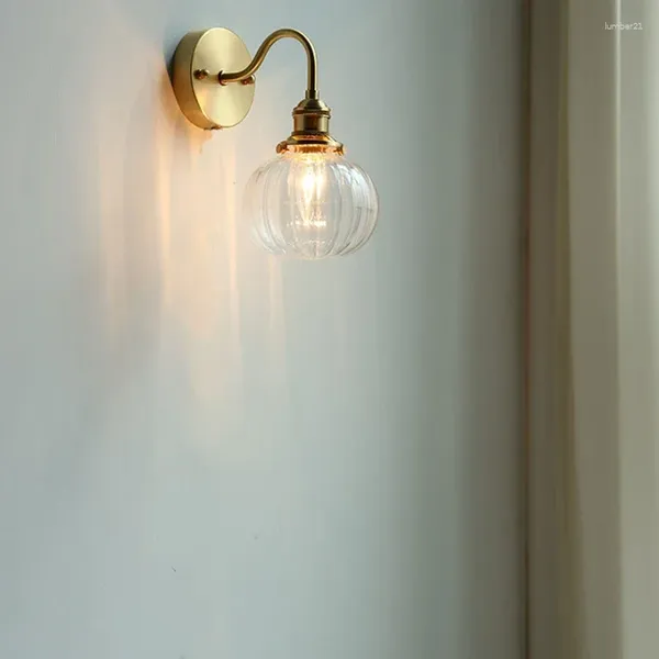 Lâmpada de parede Nordic latão LED abajur de vidro moderno estilo minimalista sala de estar quarto luz interior luminária decorativa