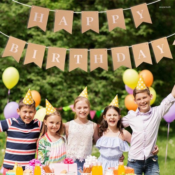 Decorazione per feste semplici Happy Birthday Kraft Paper Banner 1st Girl Boy Decorations Fands and Banners