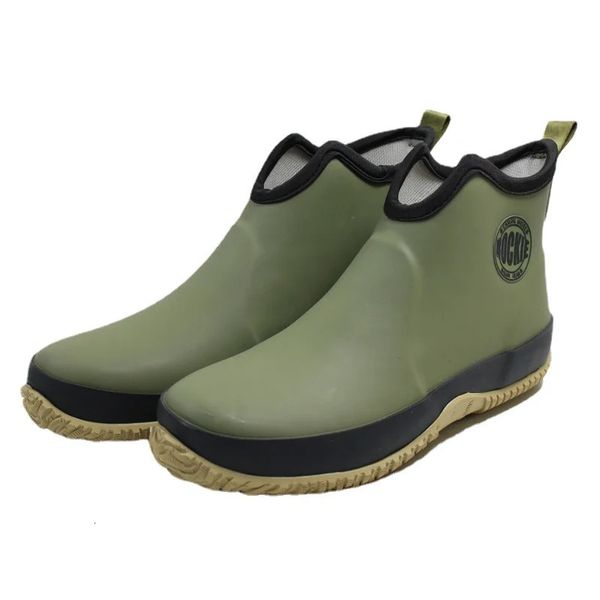 Homens deslizamento-em botas de chuva botas de tornozelo de borracha à prova dwaterproof água ao ar livre botas de pesca casuais estudantes sapatos de chuva masculino botas de plataforma 240309