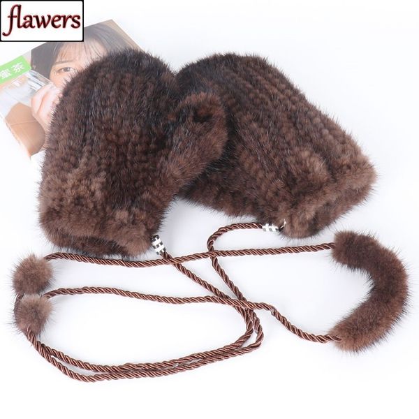 Russische Frauen Echt Nerz Pelz Handschuhe Schöne Damen Nerz Pelz Handschuhe Outdoor Winter Warme Weiche Gestrickte 100% Natürliche Pelz Fäustlinge 201021283u