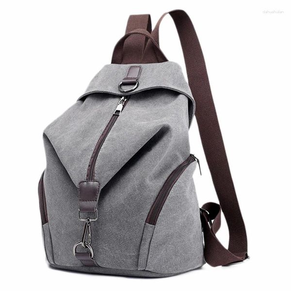 Totes mochila de lona bolsa escolar casual faculdade bolsa de viagem ombro para homens mulheres (cinza)