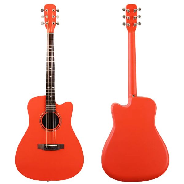 Gitarre feste Fichte Holz obere Runde Runden Kohlenstoff akustische Gitarre 41 Zoll rote Farbe 6 Strings Folk Gitarre