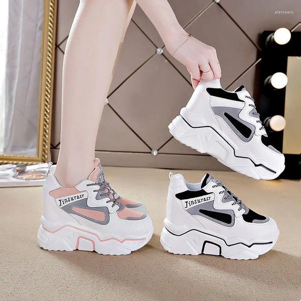 Sapatos casuais branco salto alto tênis feminino chunky cunha meninas rosa plataforma tenis formadores mulher sola grossa 2024