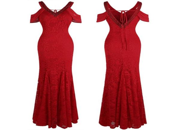 Angelfashions Women039s Off Ombro V Neck Lace Vestidos de Noite Longo Vestido de Festa Vestido de Baile Fechadura Vermelho 4772032486