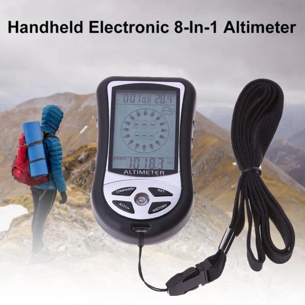 Bussola Altimetro da trekking 8 in 1 ABS Pesca all'aperto Bussola portatile Indicatore di altezza Termometro Barometro Altimetro da alpinismo