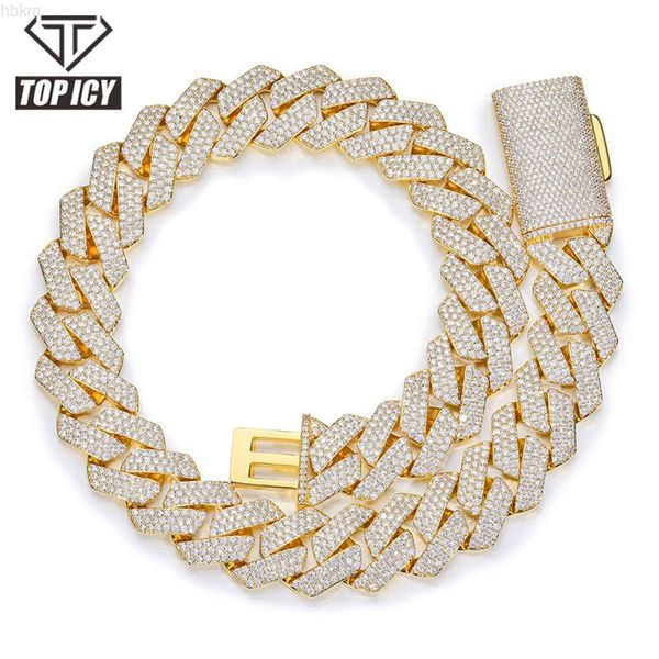 Hip Hop Schmuck Iced Out 22mm Prong Cuban Link Chain Halskette Miami Rock Silber vergoldete Diamant Cuban Link Armbänder