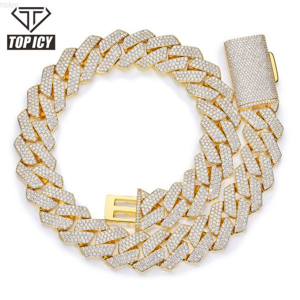 Hip Hop Jóias Iced Out 22mm Prong Cuban Link Chain Colar Miami Rock Prata Banhado A Ouro Diamante Cuban Link Pulseiras