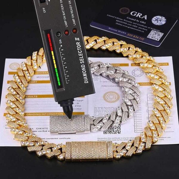 Collana di gioielleria raffinata con diamanti a catena cubana ghiacciata hip hop in argento sterling 925 D vvs con misura personalizzata all'ingrosso