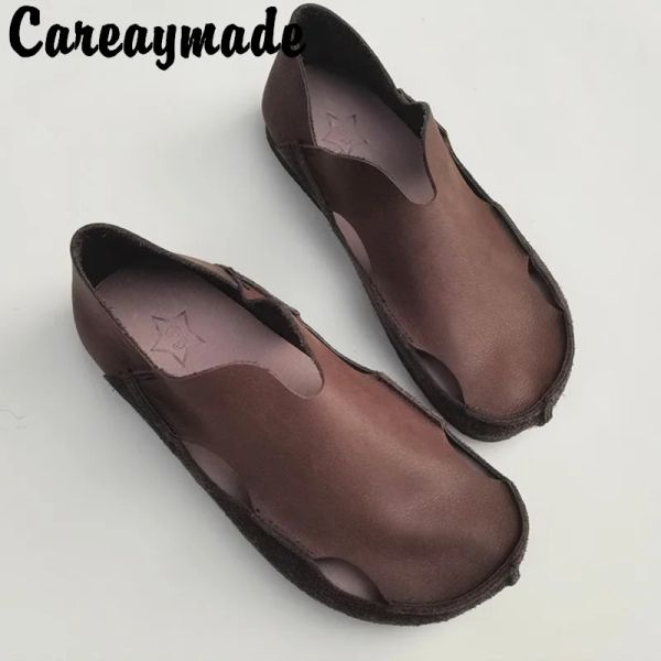 Sandali Careaymadesummer Le scarpe da uomo retrò in pelle vera svuotanti e tendoni morbidi traspiranti suola singola casual originale scarpe singoli casual