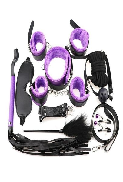 Massagem 10 pçsset sexo brinquedos eróticos chicote algemas mamilo braçadeira sexo bondage conjunto de retenção brinquedos sexuais para casais bdsm jogos adultos cosp9105544