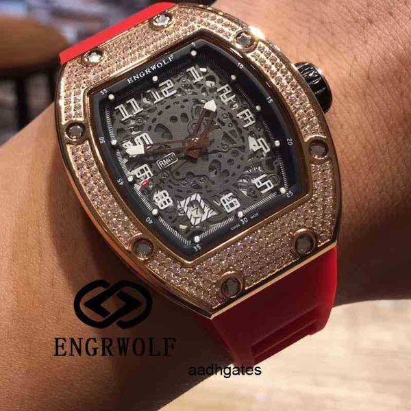 Orologio Engrwolf Richa Mill r rm010 serie 2824 macchinari automatici Mei Jin pieno di diamanti nastro rosso maschio