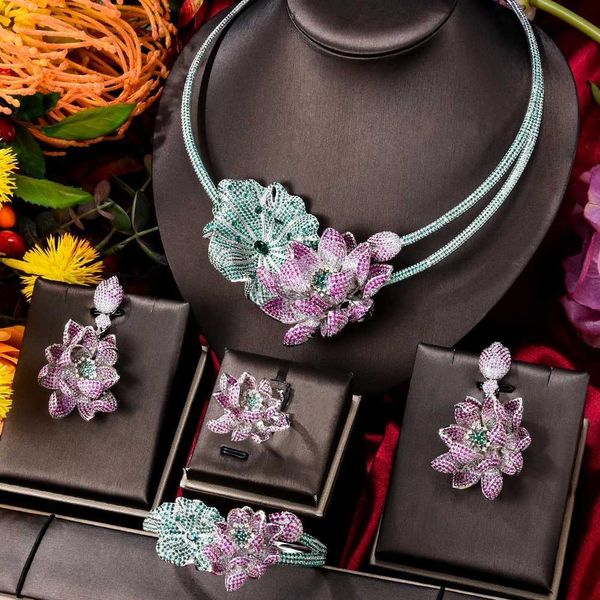 Bracciale BUON lusso set di gioielli con fiori di loto africani per le donne matrimonio zirconi set di gioielli da sposa dubai regalo per feste 240319