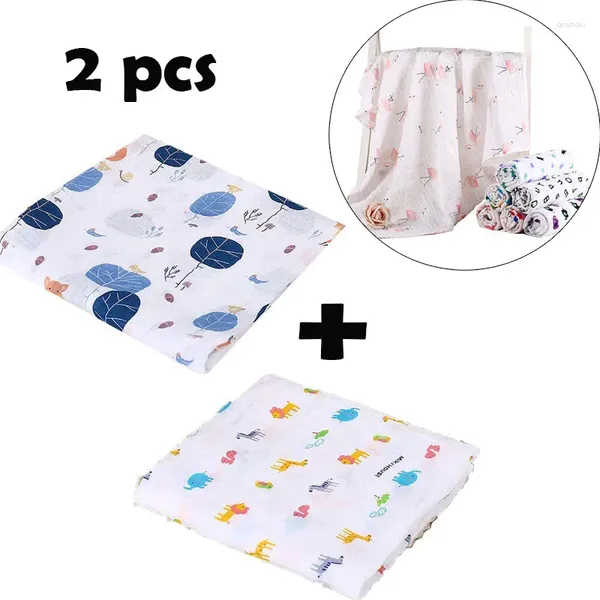 Cobertores 2 pcs algodão bebê swaddles 110 120cm nascido infantil musselina swaddle envoltório camada carrinho capa banho gaze