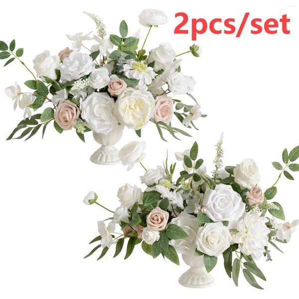 Flores decorativas 2 unidades / conjunto Artificial Falso Rose Bouquet Seda Floral Mesa Flor Arranjo Bola Chumbo Estrada Decoração de Festa de Casamento Pano de Fundo