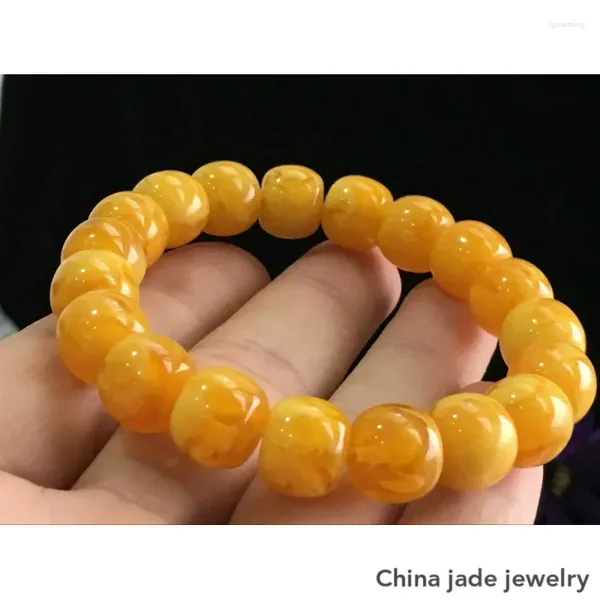 Strand 12mm Sertifika Doğal Meksika Sarı Amber Balmumu Boncuklar Bilezik