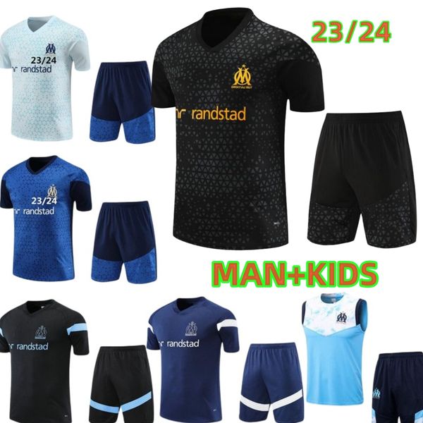 2023 2024 Erwachsener Trainingsanzug MILIK PAYET Marseille Survêtement Fußballanzug Maillot 22 23 24 Olympique OM Kurzarm-Trainingstrikots Set Mann Kinder Trikot 16-2XL