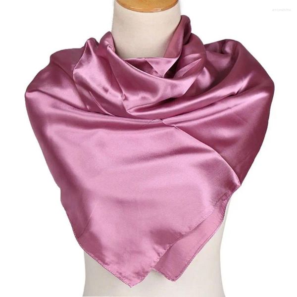 Lenços macio cetim lenço de seda luxo leve 90cm cor pura xale hijab estilo coreano cabeça sandbeach