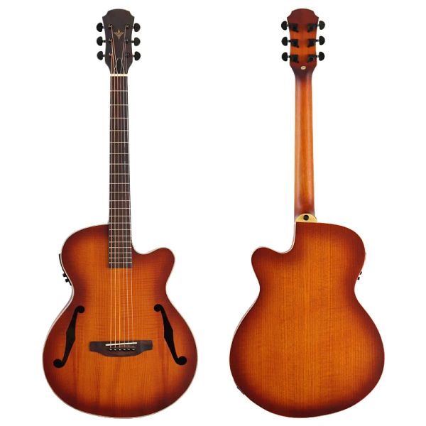 Gitarre Akustische Gitarre 6 Saiten Doppel F Loch 40 Zoll Flame Maple Top Sunburst Folk Gitarre Cutaway Matte Finish Guitarra