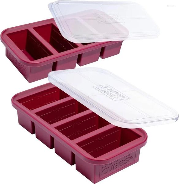 Garrafas de armazenamento Souper Cubes 1 Cup Silicone Freezer Bandeja com tampa - Recipiente de preparação de refeição fácil e moldes de solução de cozinha para S